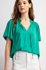 Vneck Tie Front Blouse Top Kelly Green