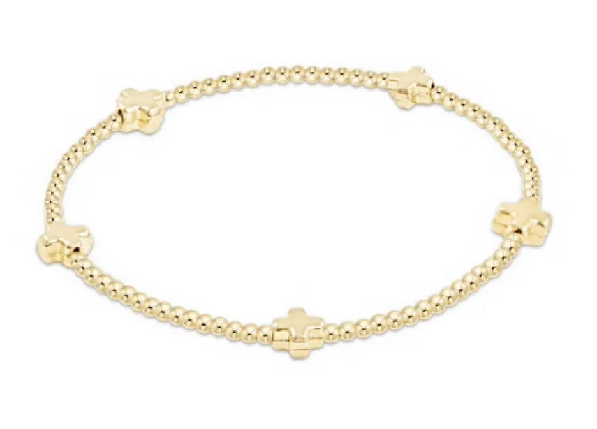 Signature Cross Small Gold Pattern 2mm Bead Bracelet Gold