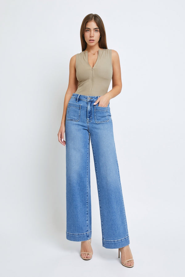 Nori Front Pocket Stretch Wide Leg Jeans Medium