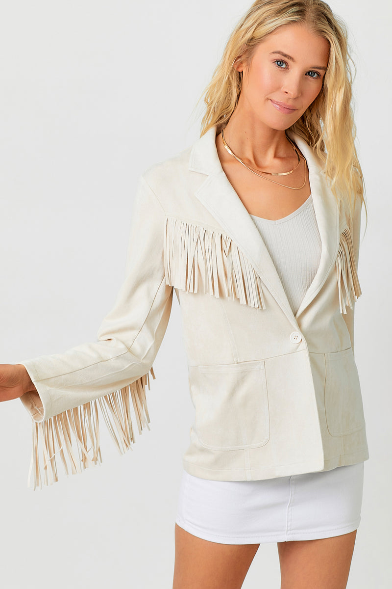 Suede Fringe Patch Pocket Blazer