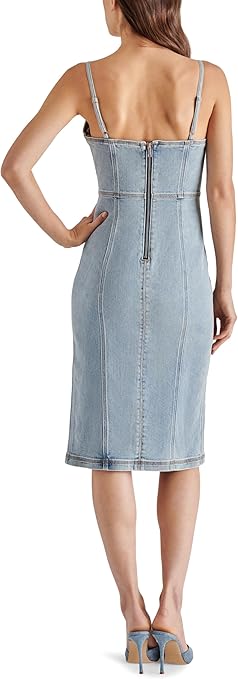 Giselle Side Slit Stretch Denim Midi Dress Washed Denim
