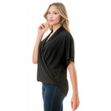 Surplice Flutter Short Sleeve Top Black