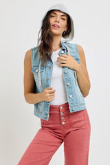 Detachable Hoodie Denim Vest Medium