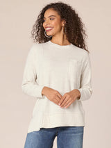 Asymmetric Hem Spliced Mix Media Pocket Top Heather Cream