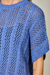 Crochet Dolman Short Sleeve Sweater Royal Blue
