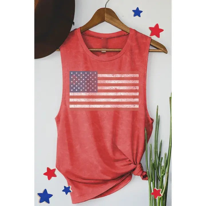 Vintage American Flags Graphic Tank Mineral Scarlett Red