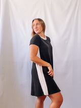 Contrast Edging Cloudy Knit Tshirt Dress Black + Cream