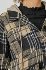 Peplum Plaid Hoodie Jacket Black Mix