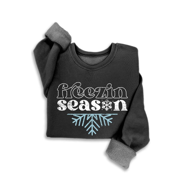 Freezin' Season Snowflake Mineral Graphic Sweatshirt Black