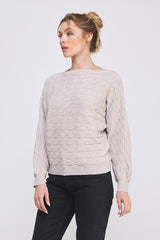 Dolman Fine Gauge Cable Knit Warm Heather Oat