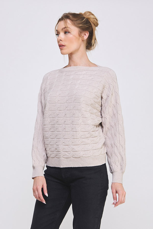 Dolman Fine Gauge Cable Knit Warm Heather Oat