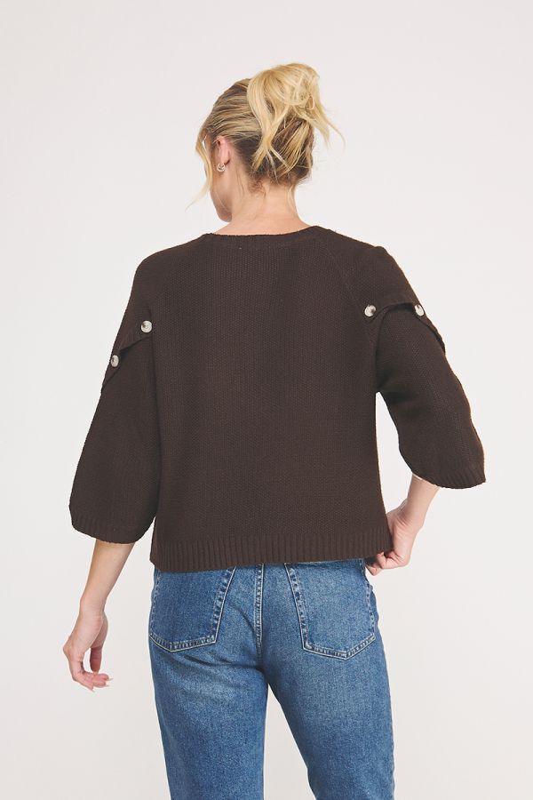 Button Sleeve Moss Stitch Sweater Chocolate