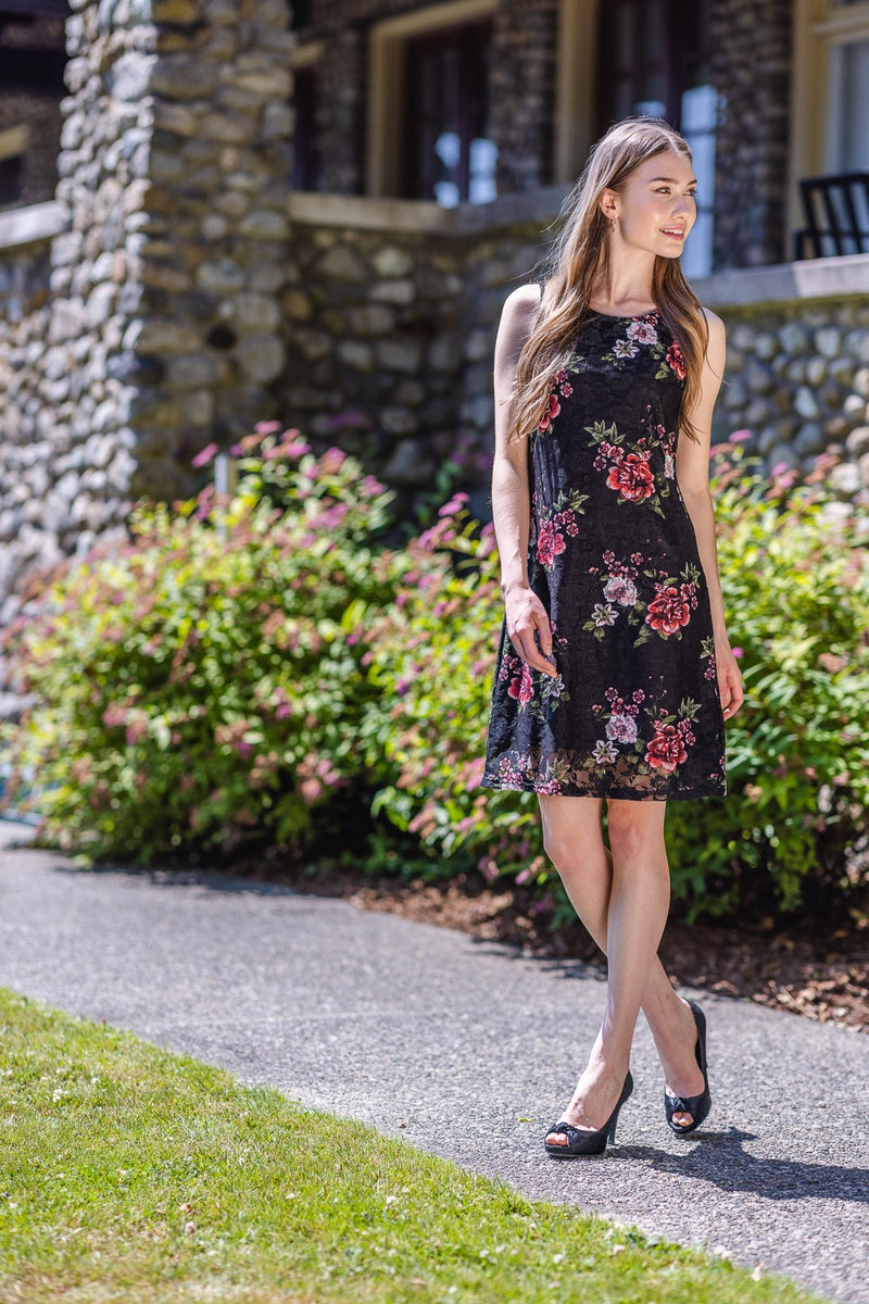 Floral Lace Sleeveless Dress Black