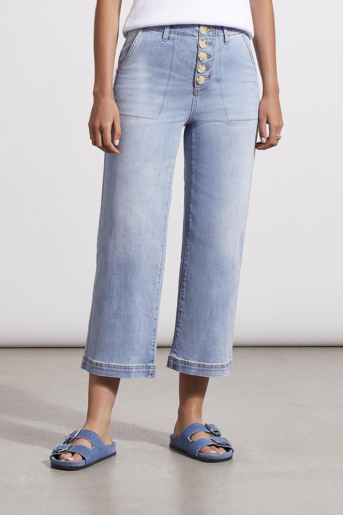 Brooke Button Fly Crop Wide Leg Jeans Beach Wash