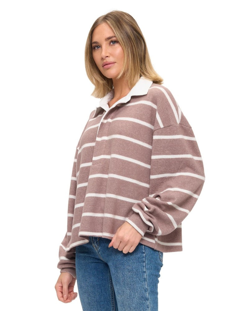 Oversize Stripe Collared Pullover Taupe
