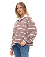 Oversize Stripe Collared Pullover Taupe