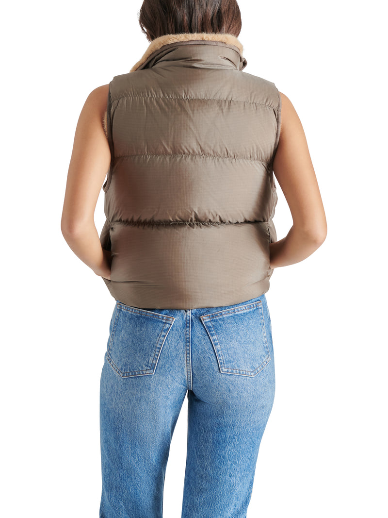 Brady Reversible Fur Puffer Vest Grey