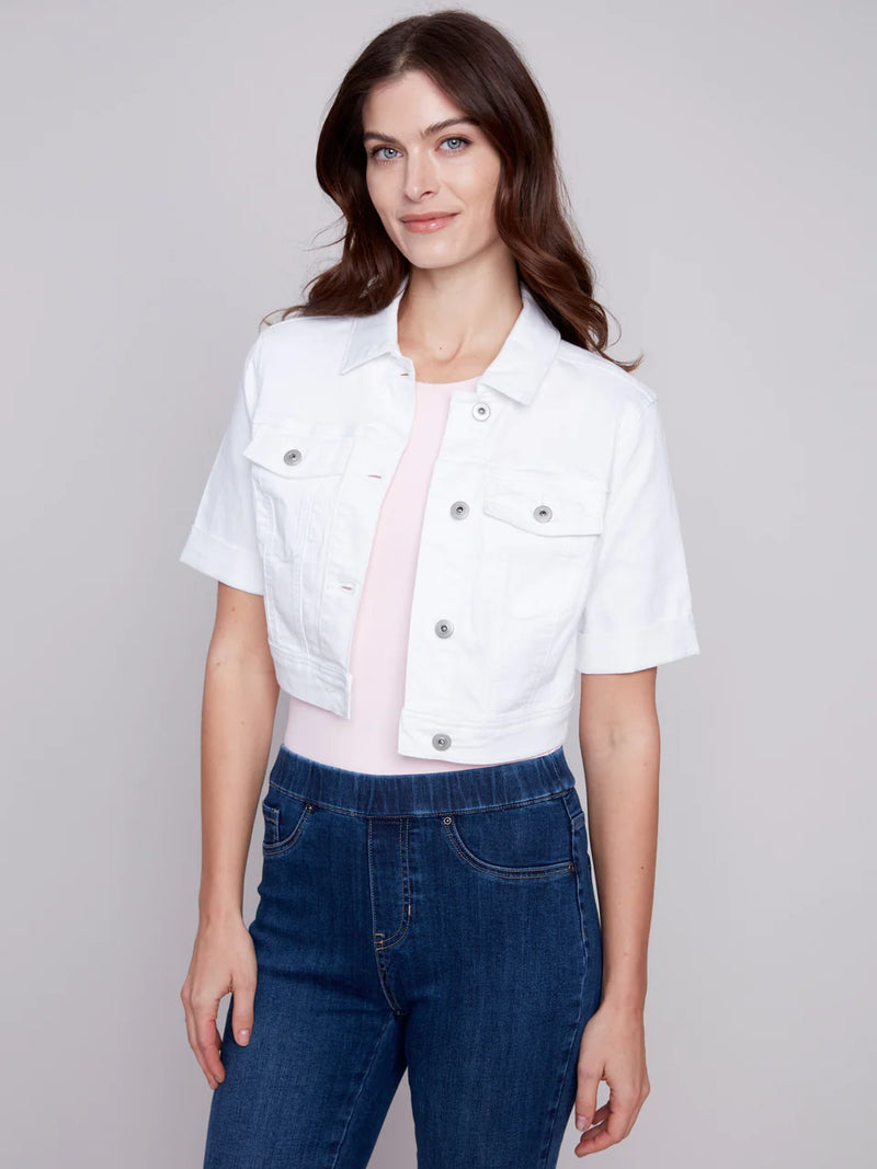 Short Sleeve Crop Denim Jacket White