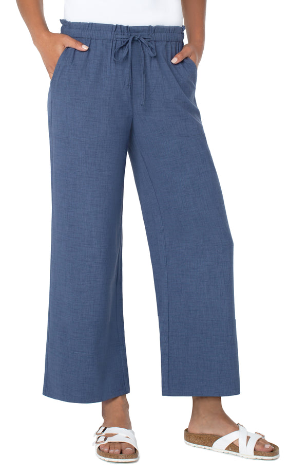 Tie Waist Wide Leg Ankle Pant Blue Allure