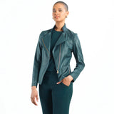 Classic Leather Knit Moto Jacket Hunter Green