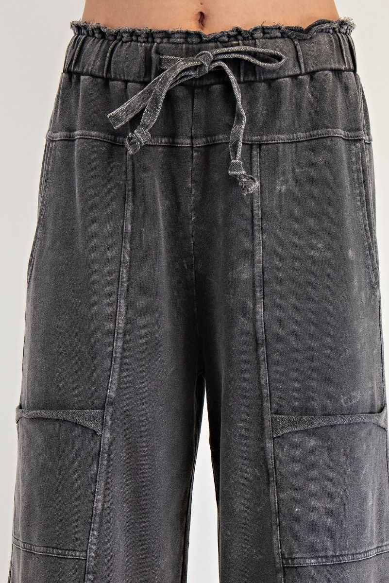 Mineral Washed Terry Knit Pants Black