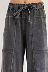 Mineral Washed Terry Knit Pants Black