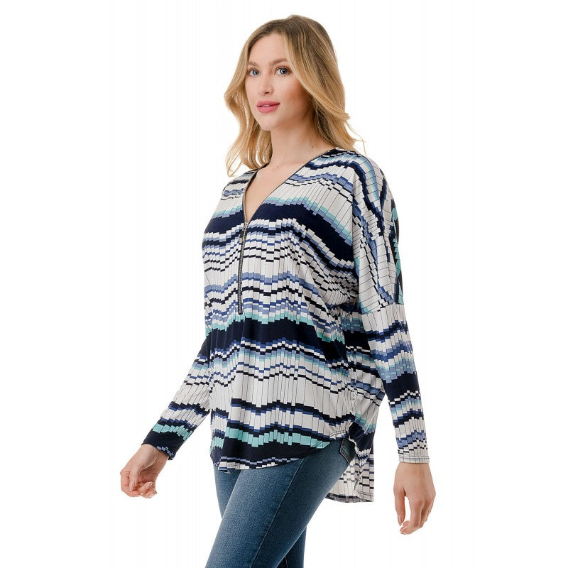 Dolman Zipper Top Navy Digi Stripe