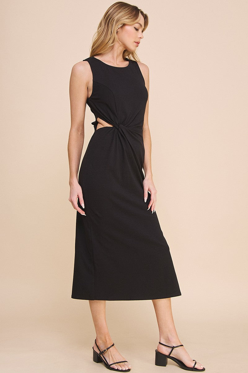 Side Twist Cut Out Sleeveless Midi Dress Black