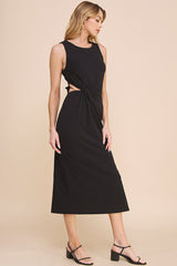 Side Twist Cut Out Sleeveless Midi Dress Black