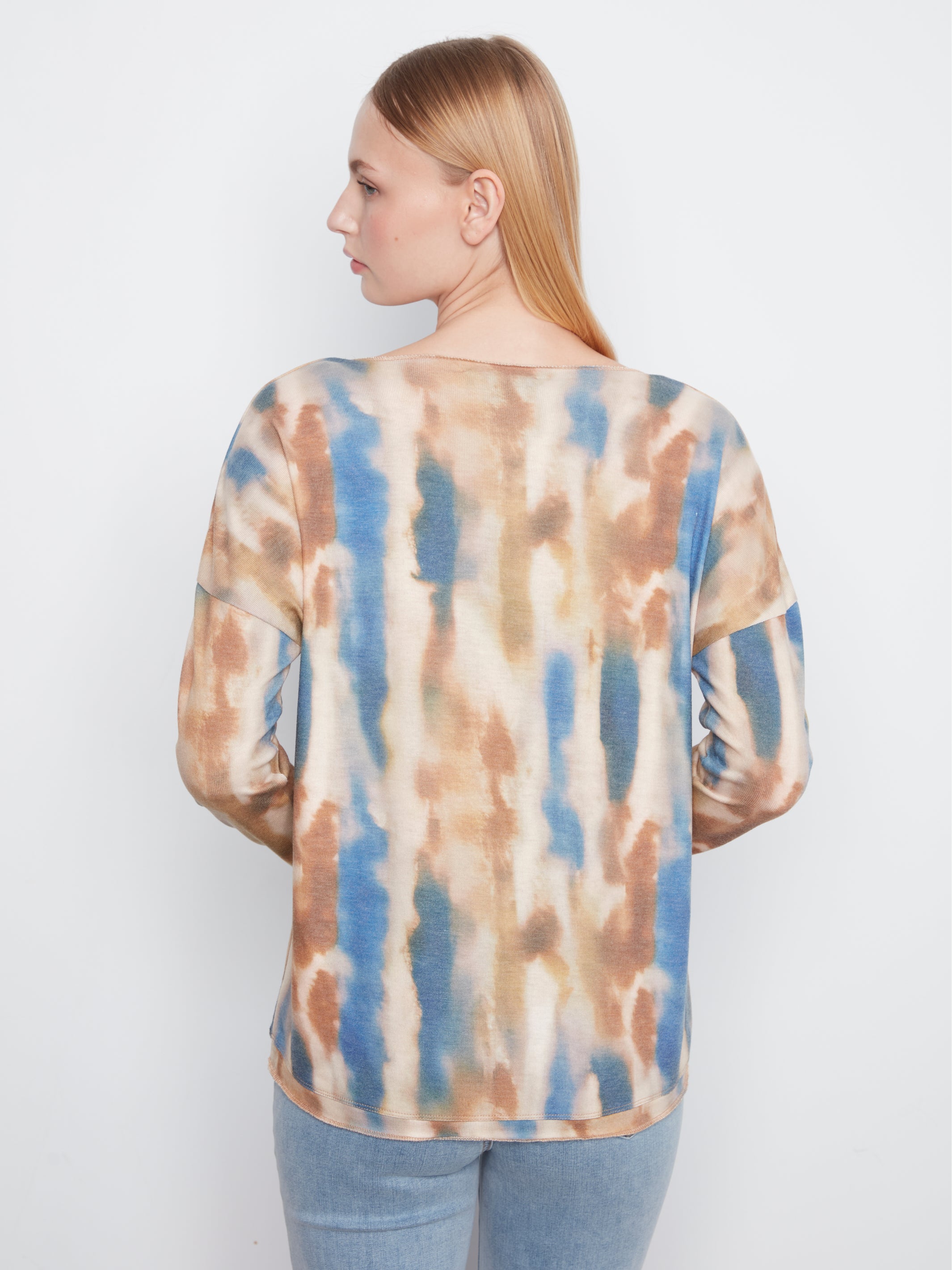 Water Dyed Stripe Vneck Long Sleeve Top Paint
