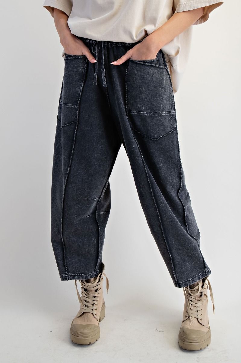 Mineral Washed Terry Knit Barrel Pants Black