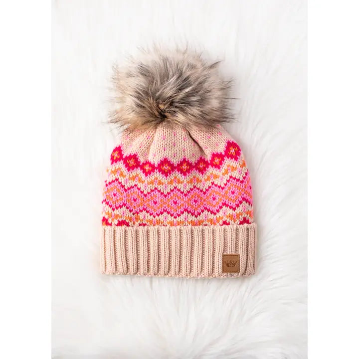 Mixed Diamond Patterned Pom Hat
