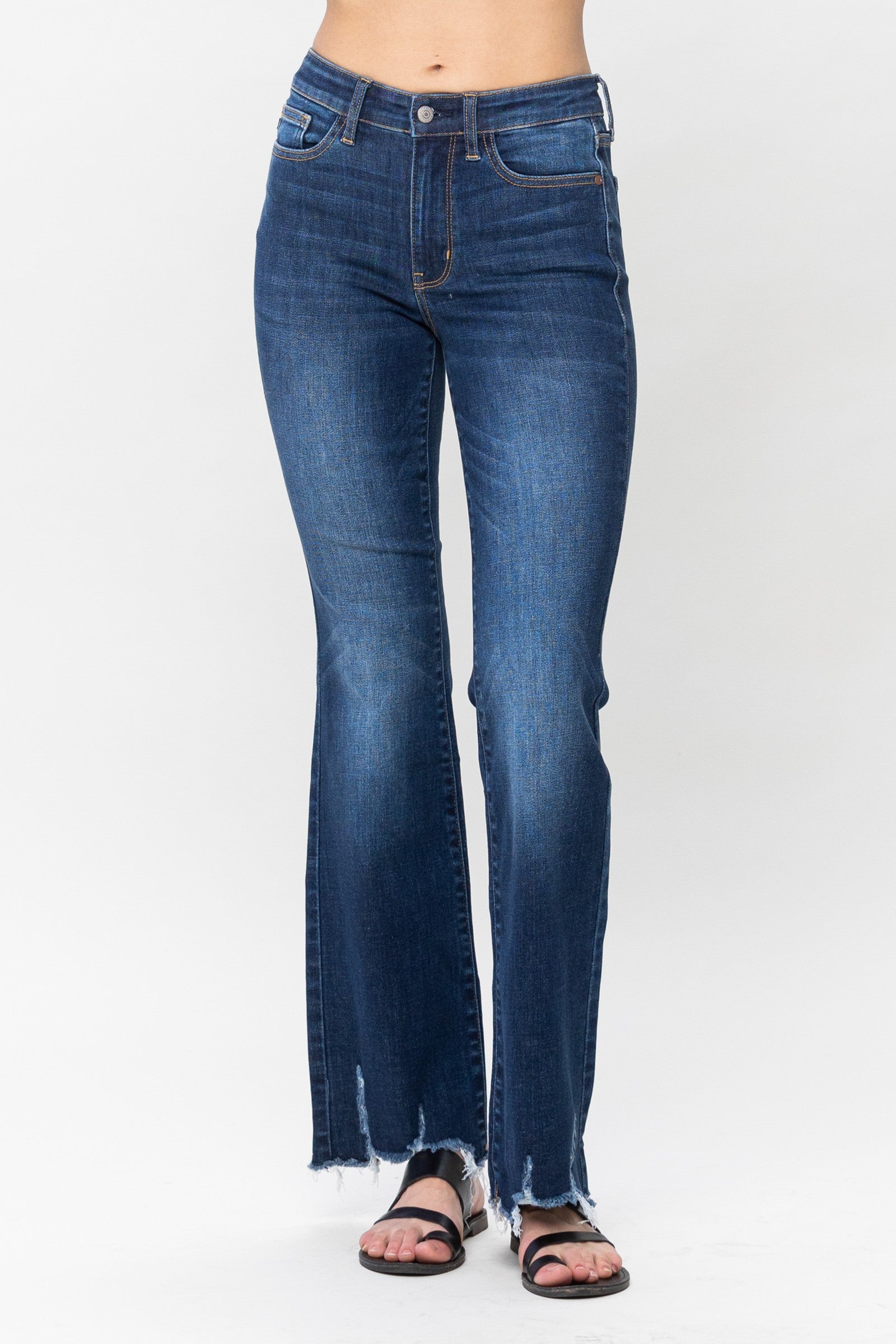 Mid Rise Non Distressed Hem Bootcut Jeans Dark