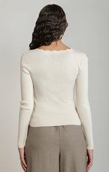 Scallop Neck Sweater Top Birch