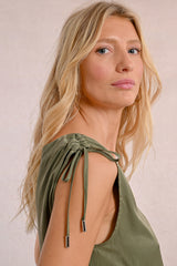 Tie Shoulder Vneck Tank Khaki