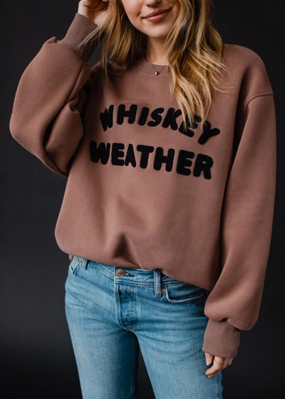 Textured Whiskey Weather Crew Neck Sweatshirt Mocha