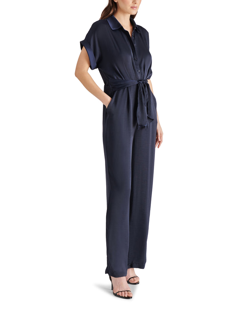 Tori Washed Satin Tie Front Jumpsuit Midnight