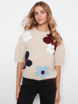 Jacquard Daisy Elbow Sleeve Sweater Multicolor