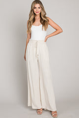Linen Smock Waist Wide Leg Pants Natural