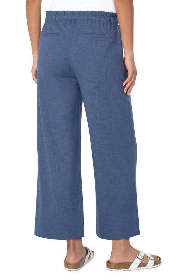 Tie Waist Wide Leg Ankle Pant Blue Allure