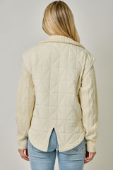 Quilted Knit Mixed Media Jacket Ivory