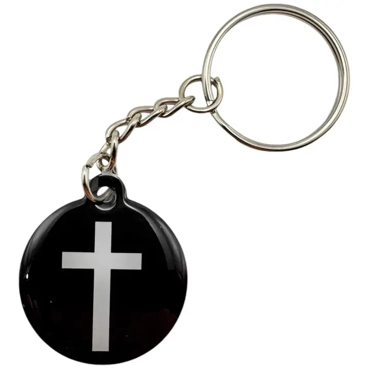 Tap To Pray Keychain Black + Cross