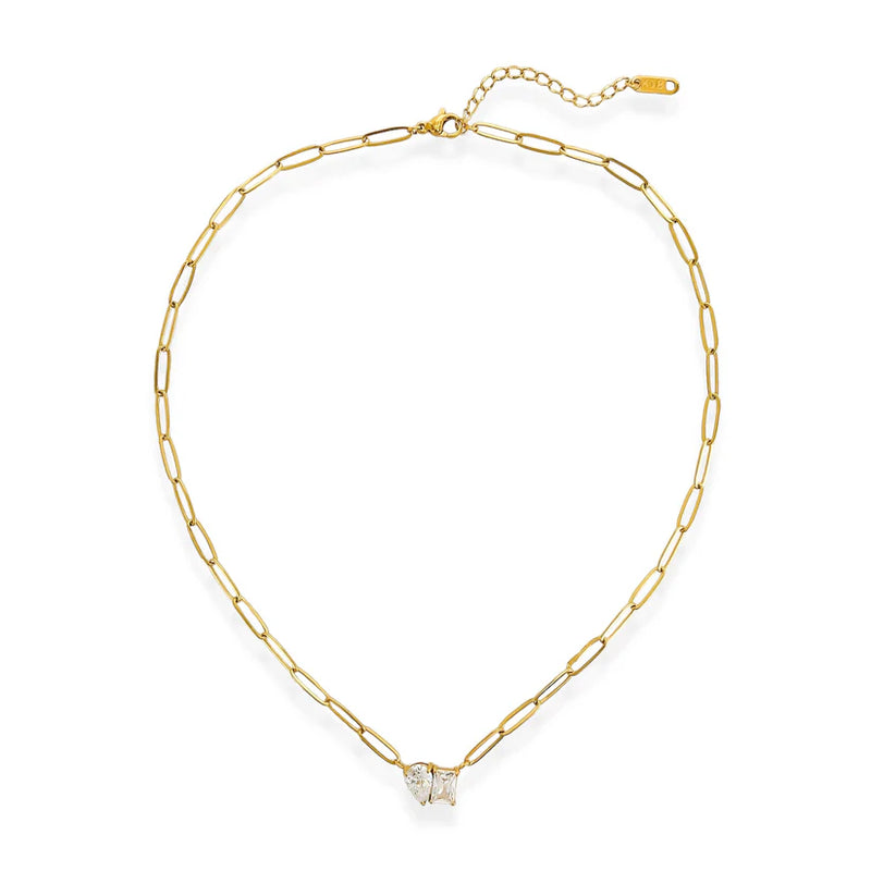 Water Resistant Teardrop Baguette Stone Paperclip Necklace