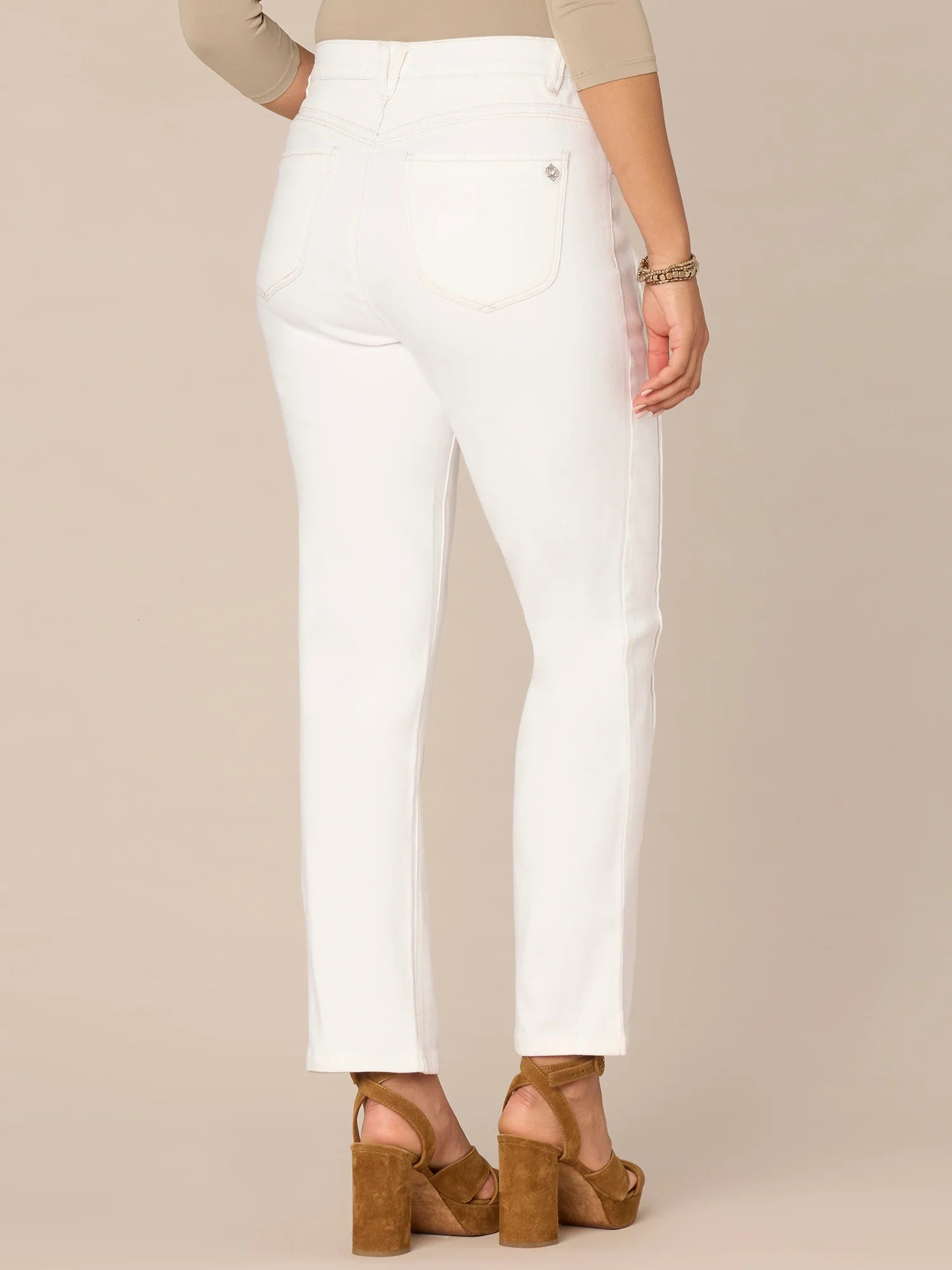 High Rise Spliced Ankle Front Seam Straight Leg Pants Optic White