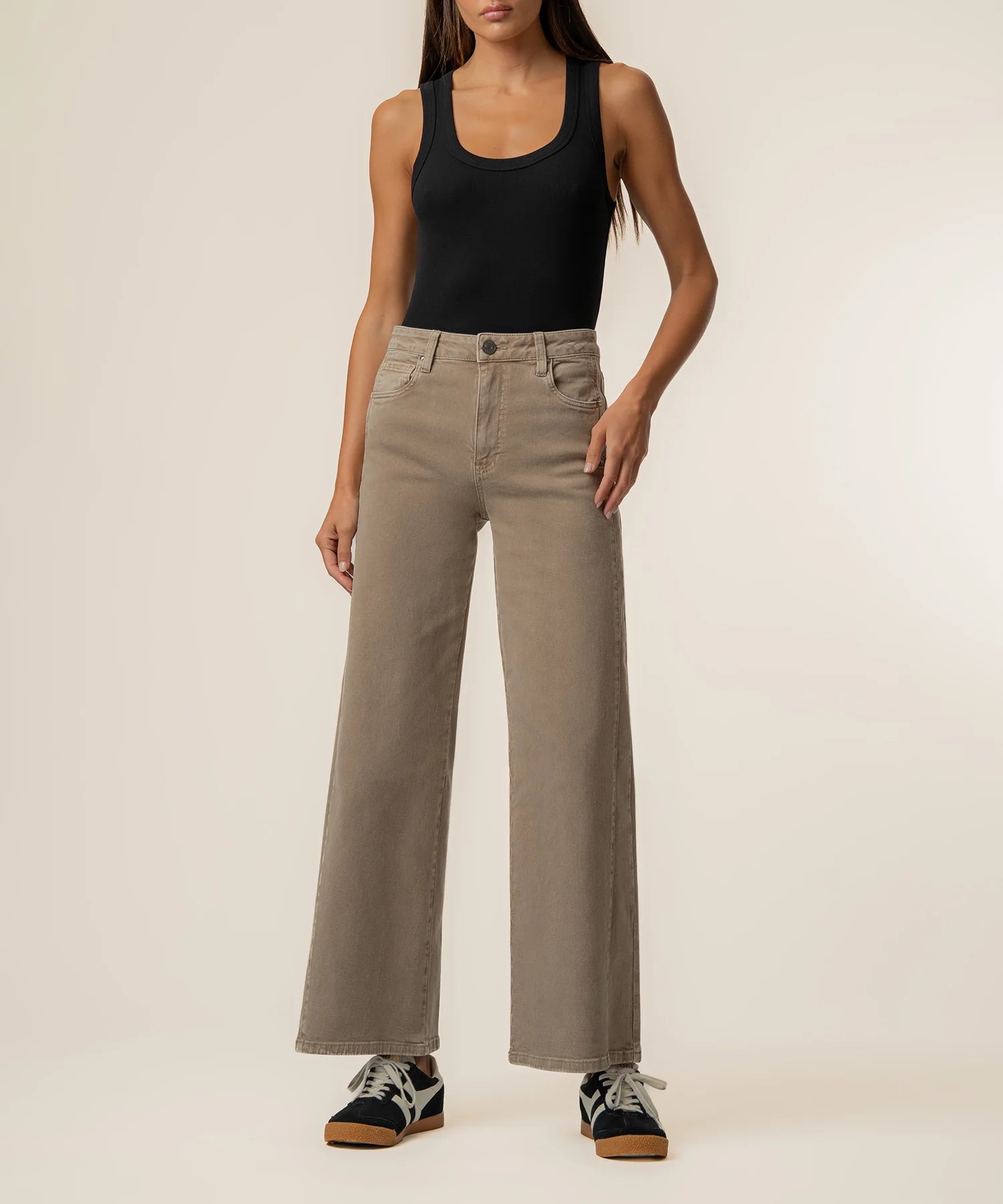 Meg High Rise Wide Leg Pants Milk Tea