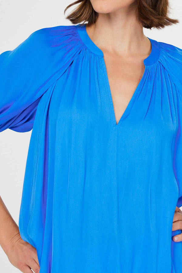 Puff Sleeve Vneck Blouse Azure Blue