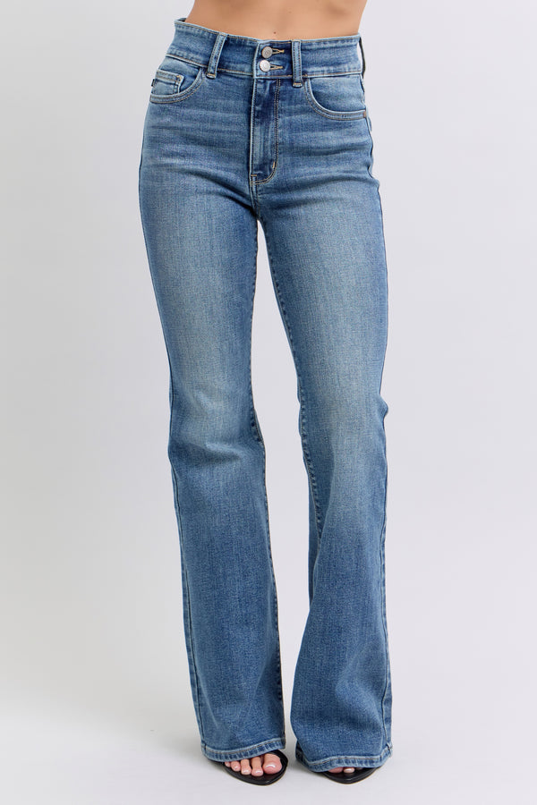 Double Button High Waisted Flare Jeans Medium