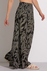Smock Waist Printed Palazzo Pants Black Cartagen