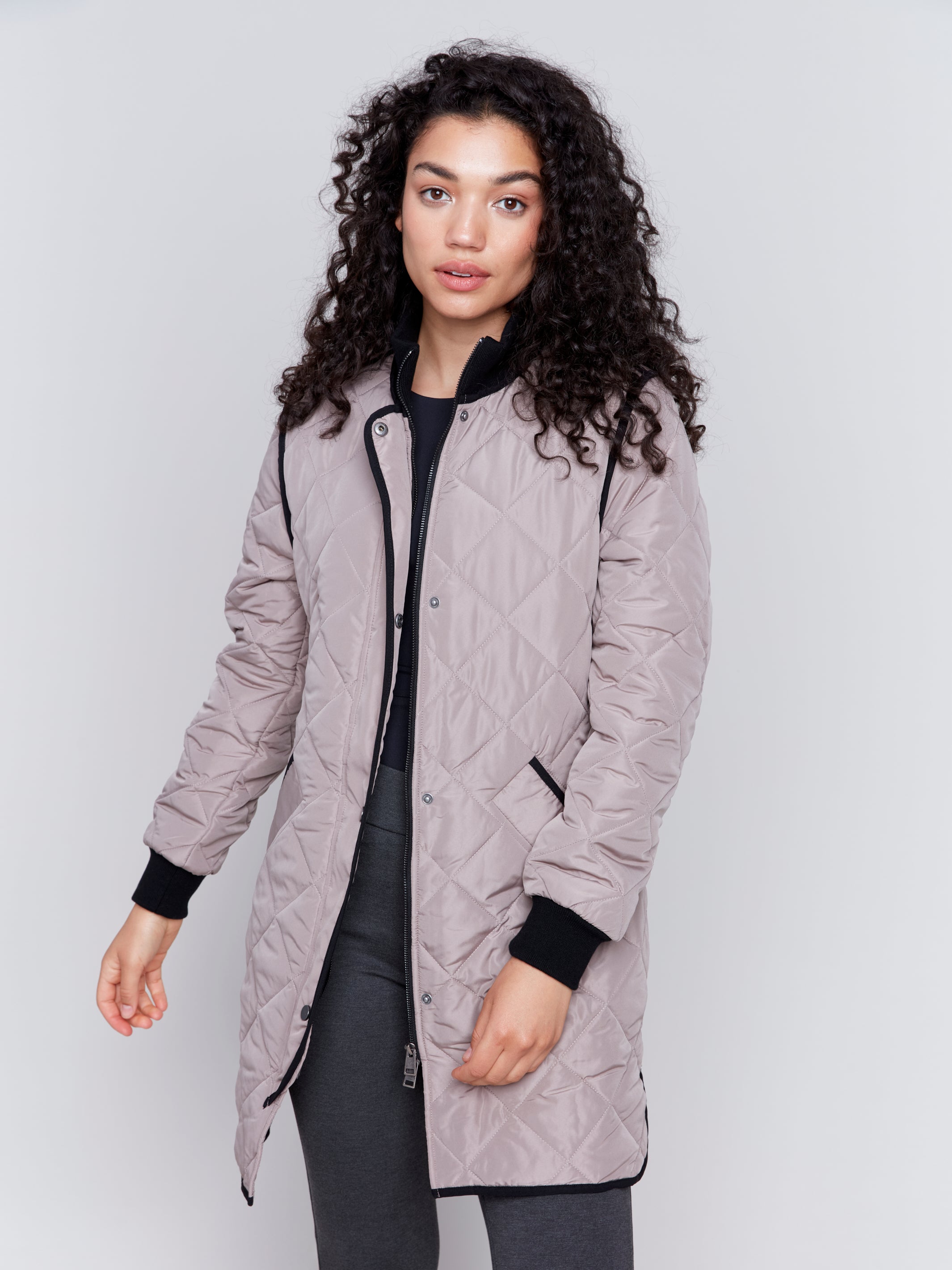 Long Quilted Puffer Jacket Taupe