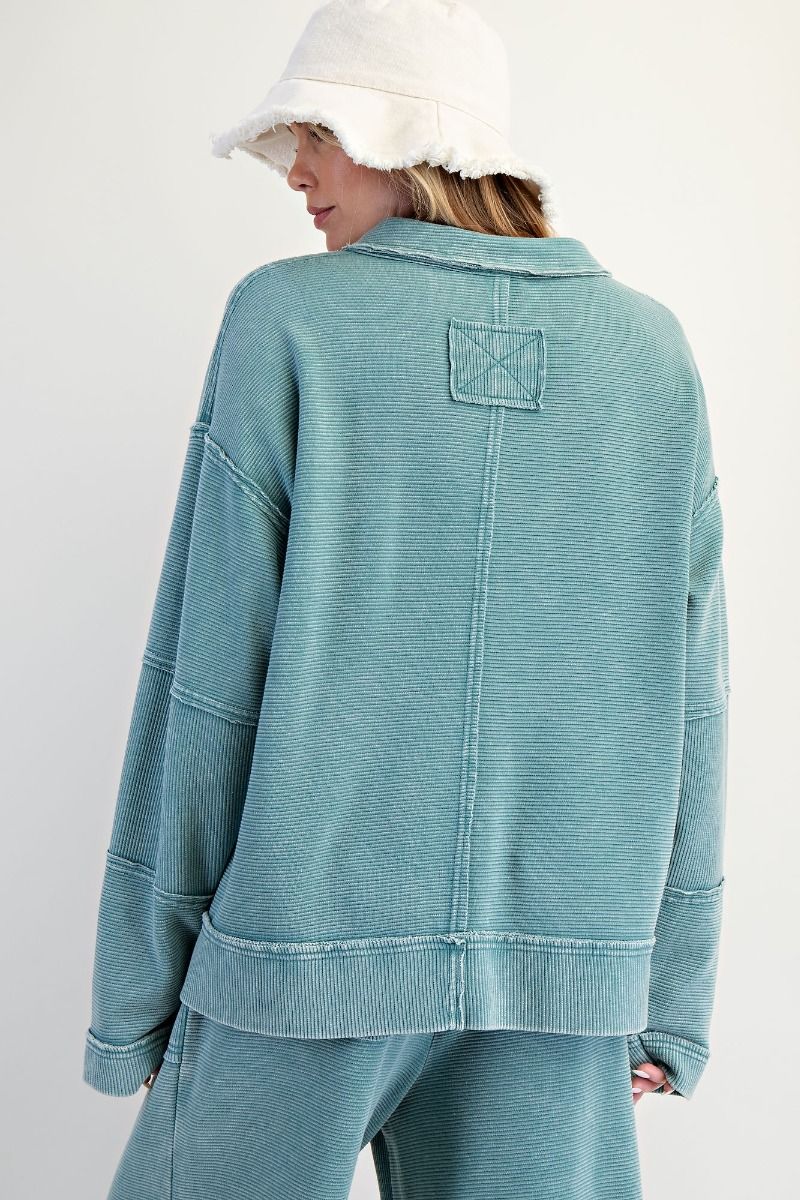 Textured Thermal Washed Pullover Faded Teal